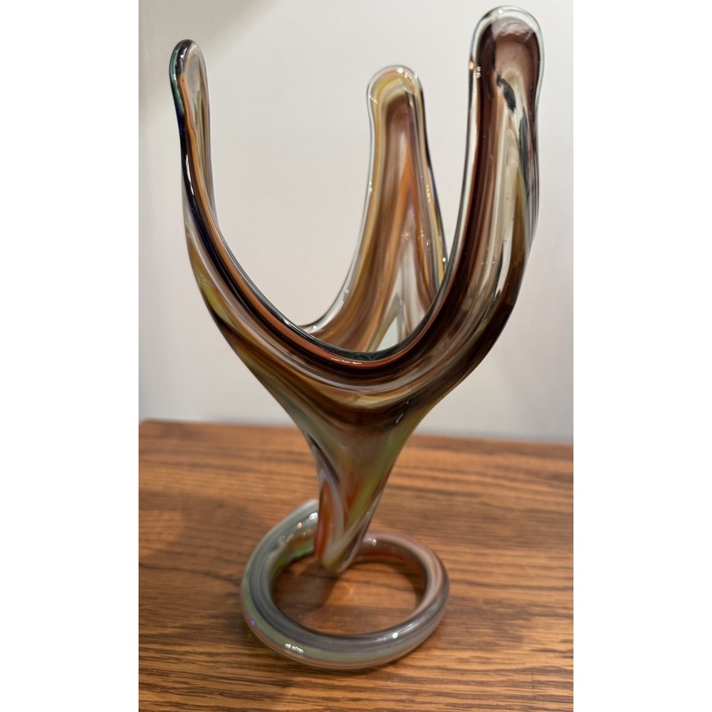 Murano Style Handblown Serpentine Art Glass Swirl‎ Multicolor 9" Vtg Stretch